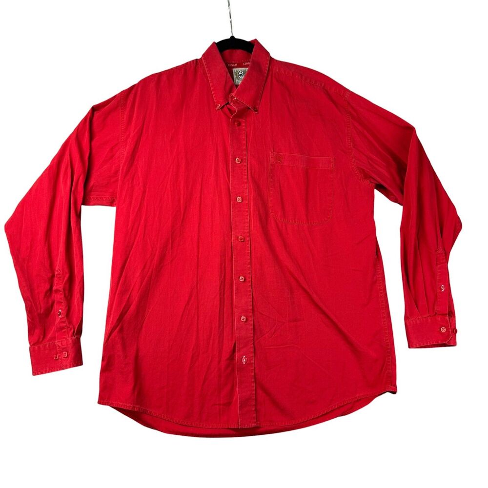 Cinch Shirt Men's Medium Red Long Sleeve Button Down Western Cowboy Pocket Rodeo